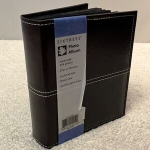 Sixtrees Dark Brown w/White Stitching Imitation Leather Photo Album 4" x 6"
